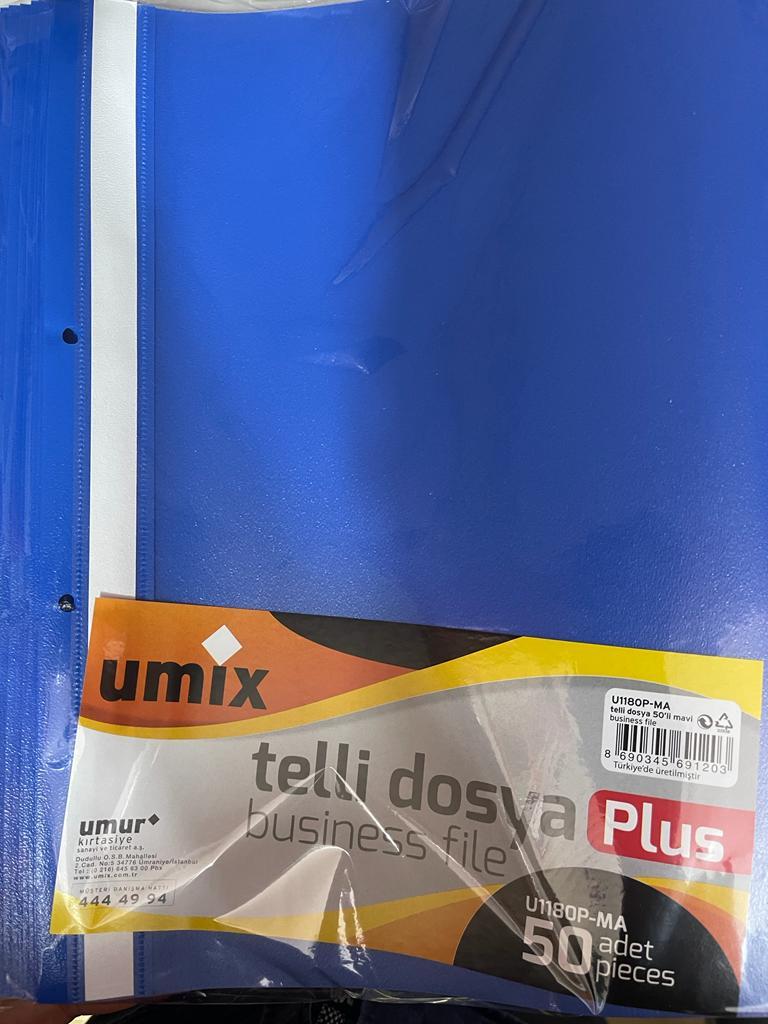 UMIX PLUS A4 TELLI DOSYA 50'LI MAVI