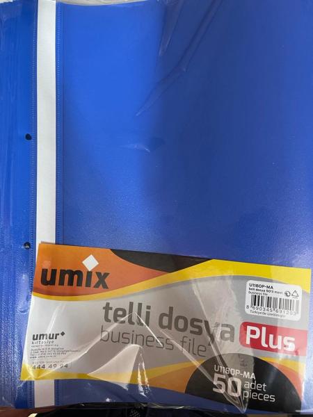 UMIX PLUS A4 TELLI DOSYA 50'LI MAVI