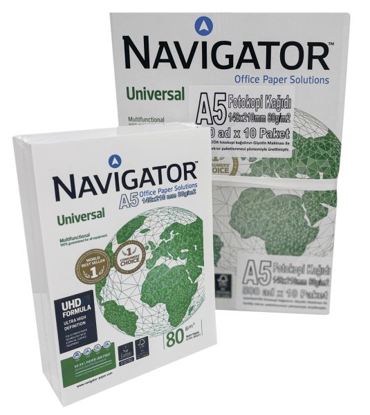 A5 (148x210mm) NAVİGATÖR YARIM BOY FOTOKOPİ KAĞIDI 500 Ad x 10 PAKET